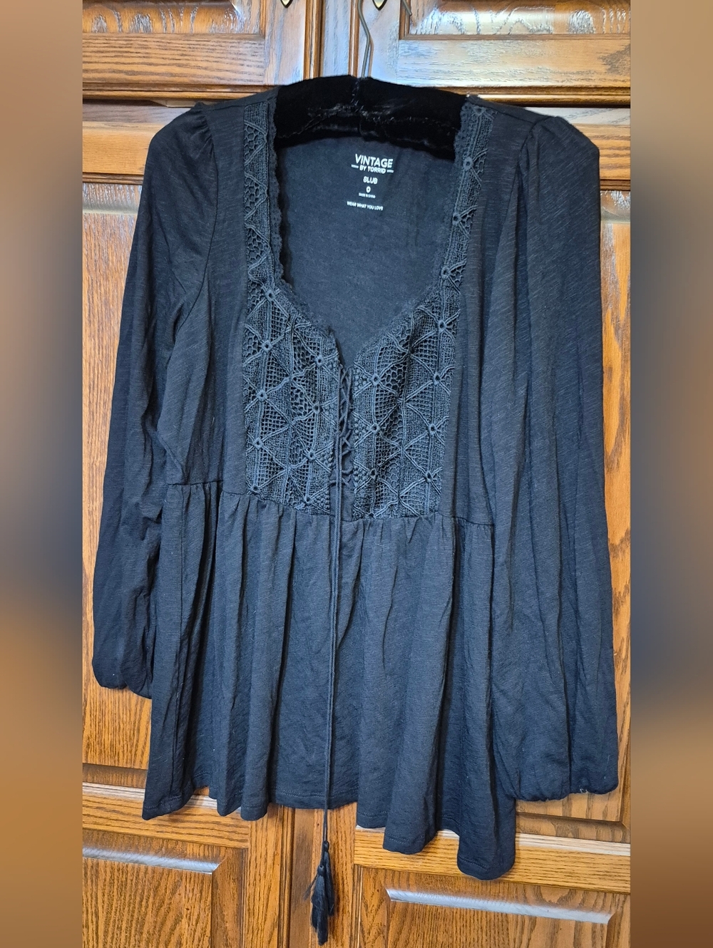 torrid Black Peasant Blouse with Crochet Panel
